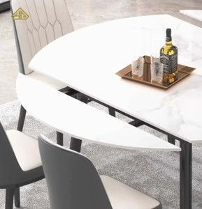 Table à manger de luxe <span class=keywords><strong>en</strong></span> dalle brillante, table à manger ronde extensible et pliable <span class=keywords><strong>pour</strong></span> usage domestique - Product Image 5