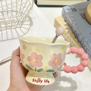 Lelyi moderna crema floreale stile ad alto valore di colore tazza pratica personalizzabile ceramica per i regali degli amici - Product Image 4