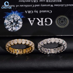 Luxury Wedding <b>Emerald</b> Moissanite Band Iced Out Solid Sterling <b>Silver</b> 925 Hip Hop Jewelry VVS Moissanite Diamond Band <b>Ring</b> - Product Image 3