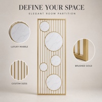Paravent en acier inoxydable doré, écran vertical moderne à grille, panneau rond en marbre, cloison d'entrée personnalisée