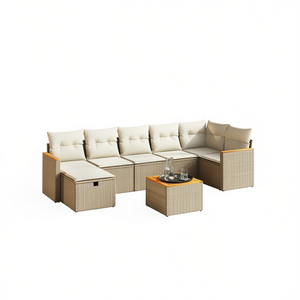 Conjunto de Sofás de Jardín Beige de 6 Plazas, Muebles de Ratán para Exteriores con Almacenamiento, Diseño Contemporáneo - Product Image 1