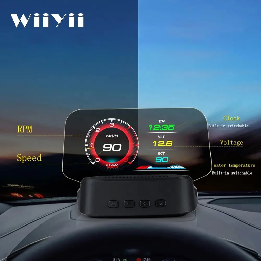 2024 Car LCD Head Up Display HUD C2 Mirror auto Electronics multi-alarmas velocímetro OBD2 GPS HUD car