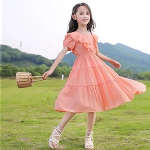Vestido de Princesa de Verano <span class=keywords><strong>2023</strong></span> para Niñas, Manga Corta, Falda de Gasa hasta la Rodilla, con Volantes, Ropa Nueva para Niñas Pequeñas - Product Image 1