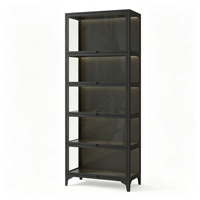 Vitrine Moderne en Acier avec Portes en Verre Anti-Poussière, 5+ Compartiments pour Salon, Chambre, Bar à Domicile et Rangement de Salle à Manger