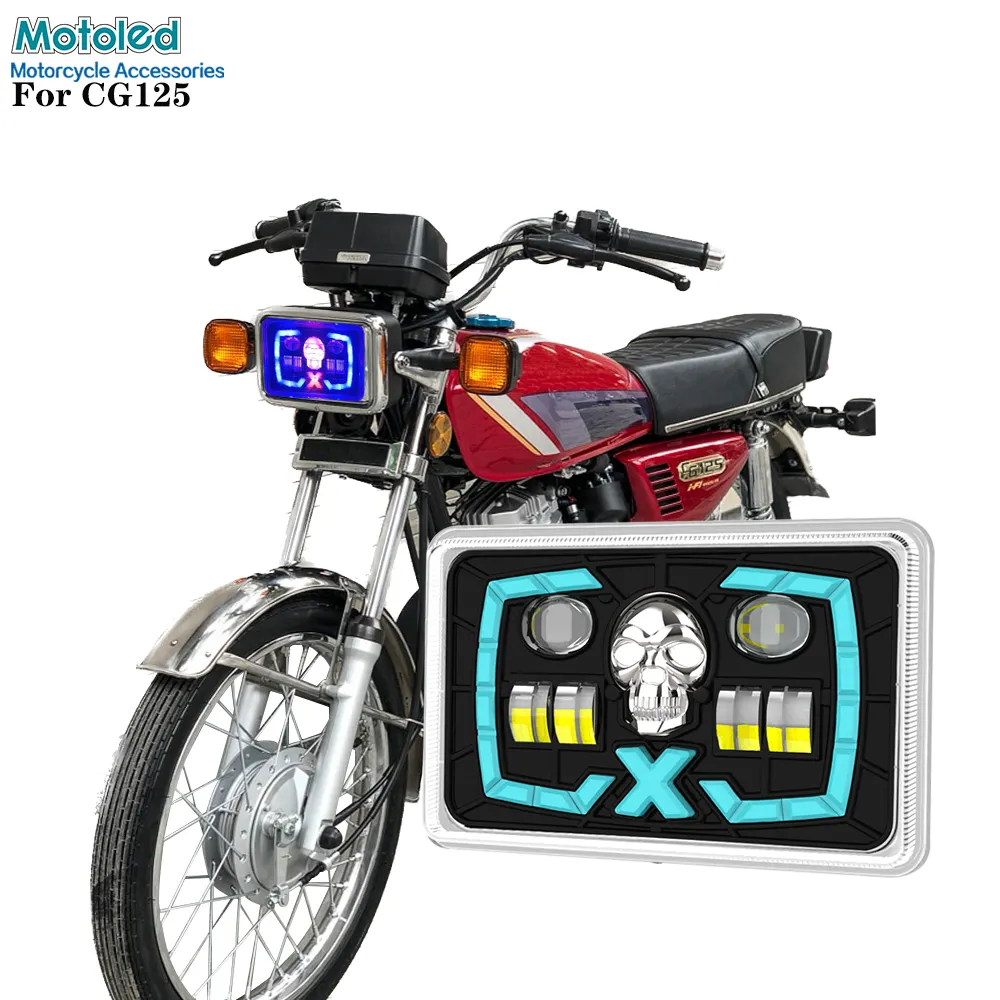 Motoled g125 semi-montagem crânio vermelho, drl, lente projetora óptica, motocicleta, acessório de led