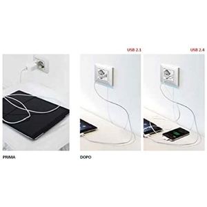 4 prises murales USB 2.4A 2 ports en plastique blanc avec mise à la terre standard 230V - Product Image 3