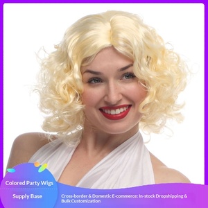 Peluca de disfraz de <span class=keywords><strong>Marilyn</strong></span> <span class=keywords><strong>Monroe</strong></span> con cabello ondulado dorado para fiesta de disfraces, estilo de peluca completa - Product Image 2