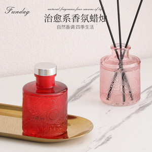 Funday Reed <b>Diffuser</b> 100ml Embossed Glass Rattan <b>Sticks</b> Fragrance Indoor Decor - Product Image 2
