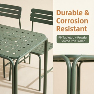 Set <span class=keywords><strong>Tavolo</strong></span> e Sedie da Giardino per Esterni, Leggero e Resistente, Design Minimalista, Telaio in Metallo Verniciato a Polvere Resistente ai Raggi UV, Seduta in PP - Product Image 3