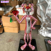 Statue de la Panthère Rose Art Déco Personnalisée pour l'Intérieur, Sculpture Moderne en Résine Électroplaquée pour l'Extérieur