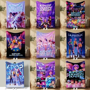 Couverture en flanelle Kpop Demon Hunters pour les QUATRE SAISONNES, couverture de dessin animé Anime Huntrix Rumi Saja pour garçons, couverture pour la maison, les voyages, cadeau - Product Image 2