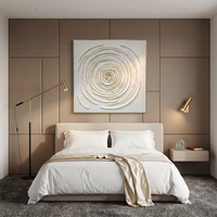 Tableau mural minimaliste village côtier bleu canard impasto fait main déco maison hôtel villa