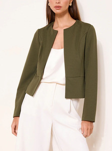 Blazer Informal Formal para Mujer, Corto, de Color Sólido, Cuello Redondo, Algodón Transpirable, Bordado a Mano, Traje para Mujer - Product Image 4