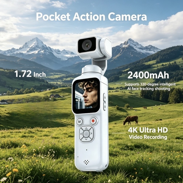 WiFi 4K Vlogging Camera 1.72 Inch Pocket Camera Handheld Camera Pocket Action Camera Camcorder Video Camera Face Tracking