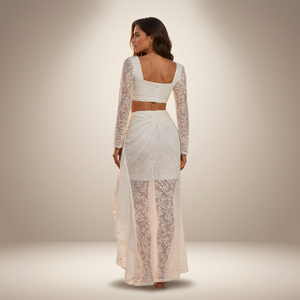 <b>White</b> Embroidered Crop Top & Draped Skirt CoOrd SetWhite Chikankari Crop Top & Wrap Skirt <b>Set</b> Embroidered Beachwear CoOrd <b>Set</b> - Product Image 2