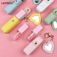 Porte-rouge à lèvres porte-clés en cuir PU avec miroir intégré – Étui à baume à lèvres avec miroir de maquillage – Vente chaude