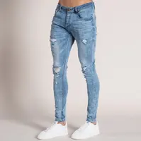Neueste Plus Size European Skinny Jeans Super Skinny Jeans Herren Ripped Stretch Blue Herren Jeans Hose