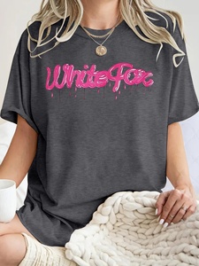 <b>Women's</b> Short-Sleeved T-Shirt <b>Pink</b> Letter Regular Fit Fashionable Polyester <b>Tops</b> Eco-Friendly Digital Anti-Wrinkle Quick Dry - Product Image 2