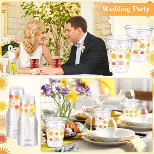 Singhoow 50 Pcs <b>16</b> oz Sunflower Disposable Plastic Cups Clear Cold Drinking Tumblers for <b>Birthday</b> Parties Home Office 90mm - Product Image 5