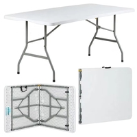 Mesa Plegable Rectangular de Plástico Resistente para Exteriores, de 6 Pies de Largo, con Superficie de HDPE 180, Portátil, para Campamento