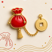 Broche porte-bonheur, pendentif pièce de monnaie, badges métalliques, bijoux du Nouvel An Chinois, vente en gros, épinglette en émail souple personnalisée, usine OEM