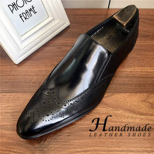 Zapatos de vestir formales para hombre, de cuero, con punta en pico, estilo británico, tallados a mano y bordados, elegantes, a la moda, para jóvenes. - Product Image 6