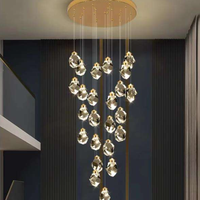 Lustre suspendu en cuivre, design cristal taillé diamant, luxe, pour longues escaliers, villas de mariage, luminaires LED multi-têtes