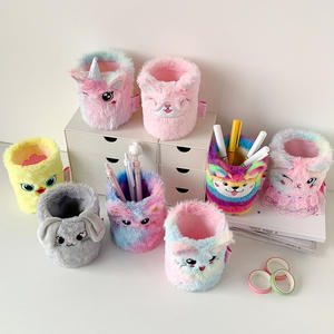 Kawaii cartone animato simpatico disegno animale <span class=keywords><strong>rosa</strong></span> Mini forma rotonda soffice portapenne da scrivania peluche per le ragazze - Product Image 4