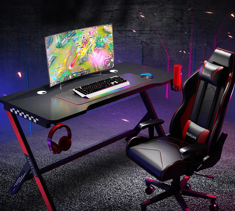 Adjustable cheap large standing 140cm pc rgb light computer 80cm metal office Gamer wide table gaming desk with led light