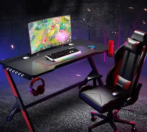 Adjustable cheap large standing 140cm pc rgb light computer 80cm metal office Gamer wide table gaming desk with led light