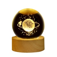 Boule de cristal en verre gravée en 3D, système solaire, lumière nocturne lumineuse, motif personnalisé, cadeau, décoration de bureau créative