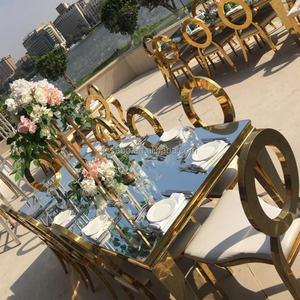 מודרני עיצובים יוקרה זכוכית מתכת רגליים נירוסטה חתונת מלון כיסאות אוכל שולחנות סטים - Product Image 2