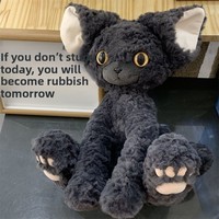 Peluche chat Devon Rex noir kawaii, super mignon, à poils courts, jouet en peluche, cadeau d'anniversaire ou de Saint-Valentin pour filles