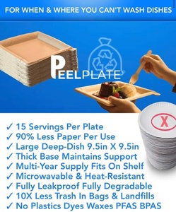 Piatti Monouso 5 Pezzi, 75 Porzioni, Grandi 9.5 Pollici, Multiuso, Riutilizzabili, Biodegradabili, 90% Meno Rifiuti, Per Casa e Viaggio, PEELWARE - Product Image 6