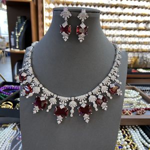 Tùy chỉnh thiết kế thời trang bộ đồ trang sức màu đỏ <span class=keywords><strong>ruby</strong></span> Zirconia Bridal Vòng cổ bông tai trang sức Set - Product Image 5