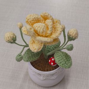 Venta al por mayor flor artificial Acabado puro tejido a mano <span class=keywords><strong>maceta</strong></span> decoración del hogar crochet simulación <span class=keywords><strong>jazmín</strong></span> lana tejer regalo - Product Image 2