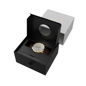 Sawtru جودة عالية أسود ورق مقوى تغليف هدايا مربع مخصص فارغ صندوق ساعة ذكي فاخر للرجال