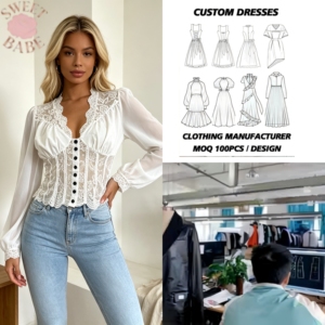 Blusa Corta Moderna y Romántica con Cuello en V y Manga Larga, Servicio Personalizado, Top Elegante para Mujer, para Fiestas y Uso Diario - Product Image 1