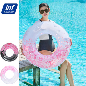 Cherry Blossom <b>Inflatable</b> Swimming Ring Adult Thickened Pool <b>Float</b> With Sequins For Pool Water Park Unisex Environmentally - Product Image 5