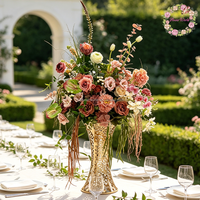 Ensemble de centre de table de mariage en fleurs artificielles rose mauve, roses en soie, dahlias, vase haut, bol bas, décoration de table, décoration de banquet, décoration d'événements