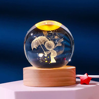 Noble USB LED Luz de noche Luz De Luna Oso Luna Príncipe Rosa Príncipe Unicornio Caballo Decoración para el hogar Bola de cristal
