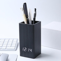 Porte-crayons créatif multifonctionnel pour enfants Horloges LED Porte-stylo Réveil de bureau en bois pour étudiants
