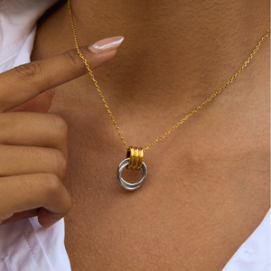Geometric Circle <b>Ring</b> Pendant <b>Necklace</b> Stainless Steel Jewelry For Women Fashion Accessory - Product Image 3