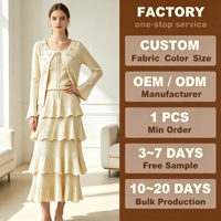 Ensemble décontracté 3 pièces en tricot Vernalux pour femme : cardigan, haut et jupe plissée à volants avec appliques florales 3D et bordure festonnée – Coordonné élégant