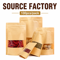 Sachet Doypack Personnalisé en Papier Kraft Anti-humidité avec Fenêtre Mate et Fermeture Zip Refermable pour Emballage Alimentaire (Noix, Café, Thé)