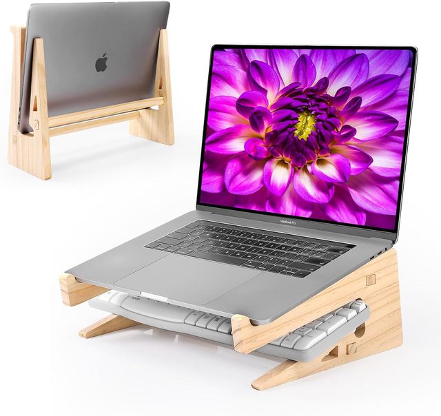 Vertical Wooden Computer Stand for MacBook Pro MacBook Air Dell HP Lenovo 13.3-Storage Holder & Rack for All Laptops