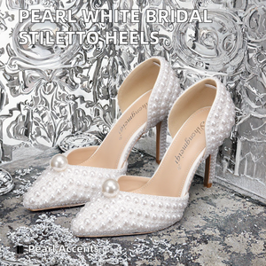 Nouvelles Chaussures de Mariée Blanches Perle à Talon Aiguille pour Femme, Fermeture Facile à Enfiler, Semelle Intérieure en PVC, Idéales pour Mariages et Demoiselles d'Honneur - Product Image 2