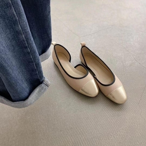 Mocasines Planos de Cuero 100% Vacuno para Mujer, Estilo Ballet con Laterales Abiertos y Bloques de Color, para Oficina, MOQ Bajo, Personalización de Logotipo de Fábrica - Product Image 2