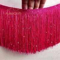 Accessoires de couture DIY : Tissu en dentelle polyester à paillettes, garnitures à franges et pompons, dentelle perlée pour costumes de danse latine, vêtements de scène et tapisserie