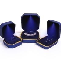 Boîtes à bijoux de luxe artisanales CHEN LU bleues octogonales avec éclairage LED - Étuis multi-tailles pour l'emballage de bagues, colliers et bracelets
